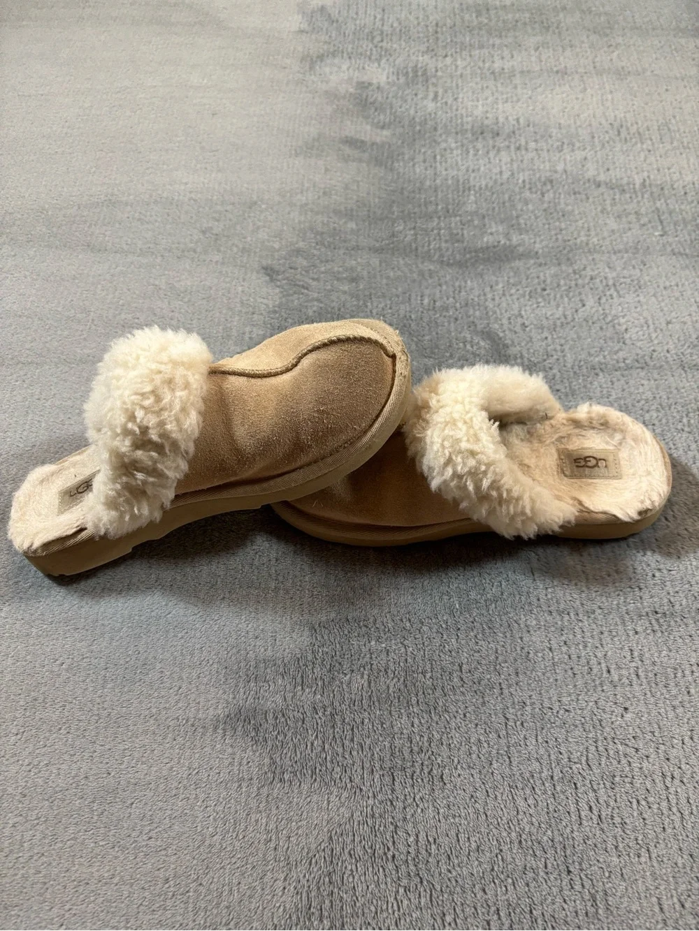 UGG Kids Slip-On Shearling Lined Slippers in Chestnut Tan